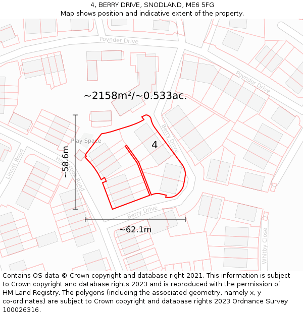 4, BERRY DRIVE, SNODLAND, ME6 5FG: Plot and title map