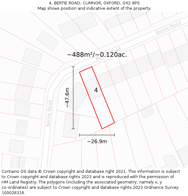 4, BERTIE ROAD, CUMNOR, OXFORD, OX2 9PS: Plot and title map