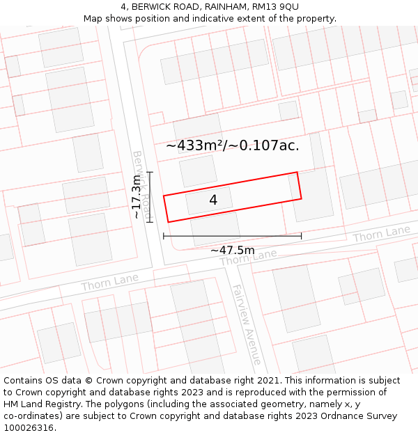 4, BERWICK ROAD, RAINHAM, RM13 9QU: Plot and title map