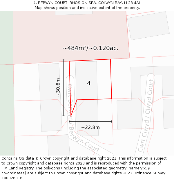 4, BERWYN COURT, RHOS ON SEA, COLWYN BAY, LL28 4AL: Plot and title map