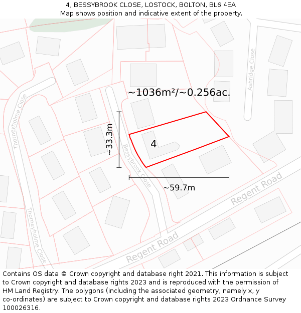 4, BESSYBROOK CLOSE, LOSTOCK, BOLTON, BL6 4EA: Plot and title map