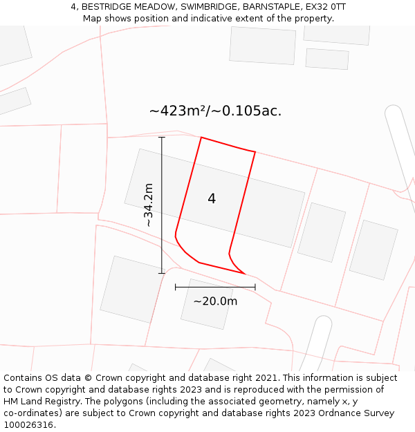 4, BESTRIDGE MEADOW, SWIMBRIDGE, BARNSTAPLE, EX32 0TT: Plot and title map