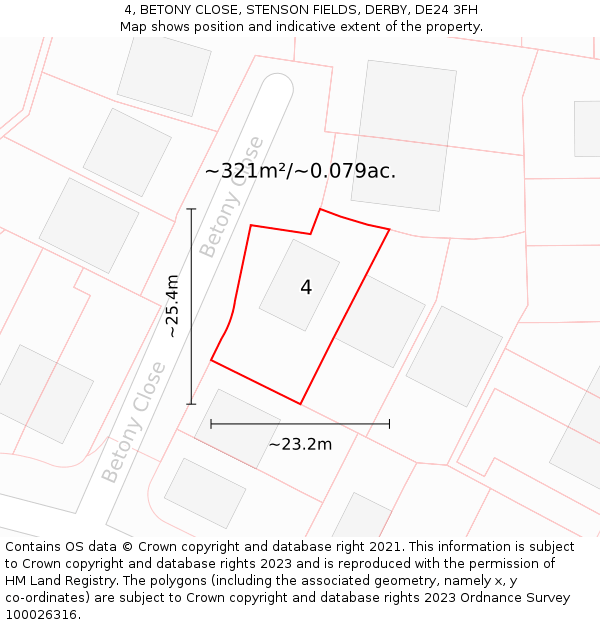 4, BETONY CLOSE, STENSON FIELDS, DERBY, DE24 3FH: Plot and title map