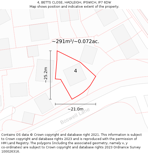 4, BETTS CLOSE, HADLEIGH, IPSWICH, IP7 6DW: Plot and title map
