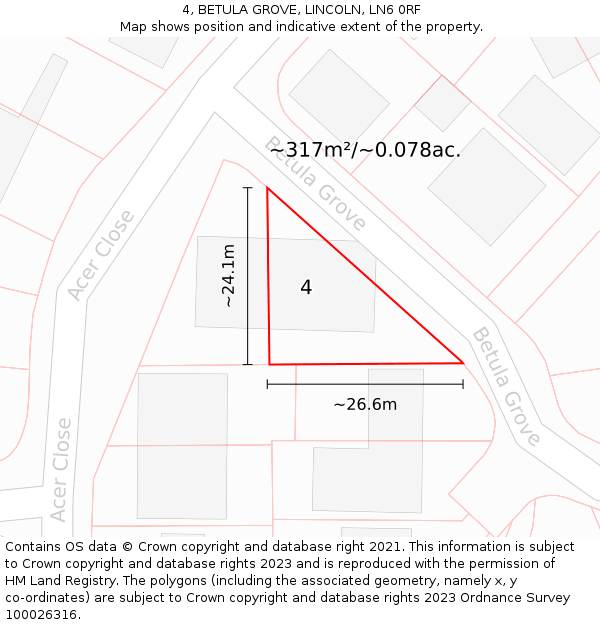 4, BETULA GROVE, LINCOLN, LN6 0RF: Plot and title map