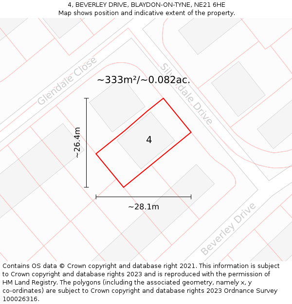 4, BEVERLEY DRIVE, BLAYDON-ON-TYNE, NE21 6HE: Plot and title map