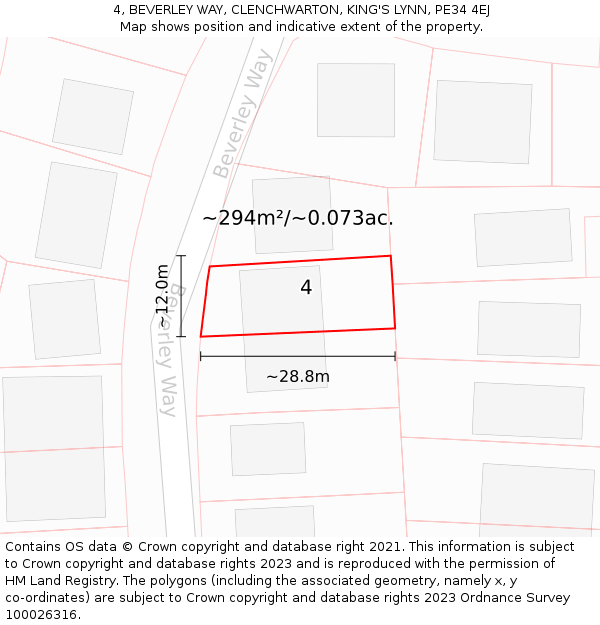 4, BEVERLEY WAY, CLENCHWARTON, KING'S LYNN, PE34 4EJ: Plot and title map