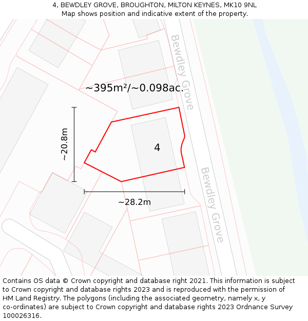 4, BEWDLEY GROVE, BROUGHTON, MILTON KEYNES, MK10 9NL: Plot and title map