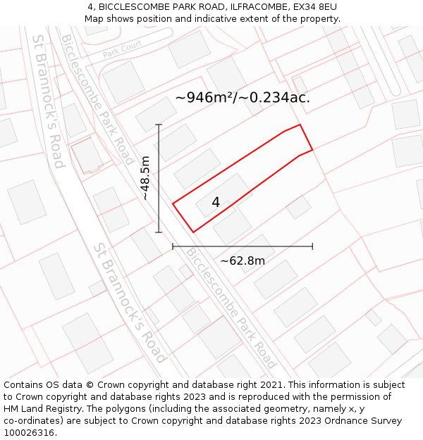 4, BICCLESCOMBE PARK ROAD, ILFRACOMBE, EX34 8EU: Plot and title map