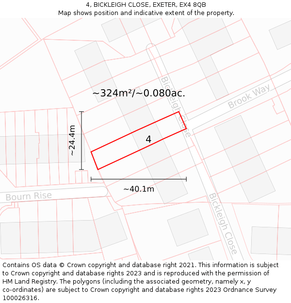 4, BICKLEIGH CLOSE, EXETER, EX4 8QB: Plot and title map
