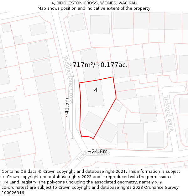 4, BIDDLESTON CROSS, WIDNES, WA8 9AU: Plot and title map