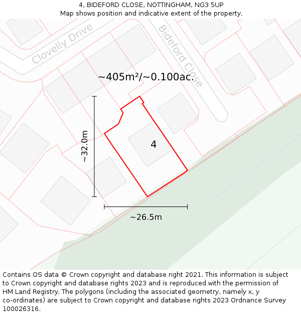 4, BIDEFORD CLOSE, NOTTINGHAM, NG3 5UP: Plot and title map