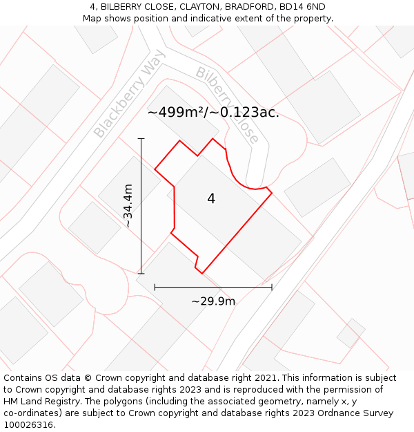4, BILBERRY CLOSE, CLAYTON, BRADFORD, BD14 6ND: Plot and title map