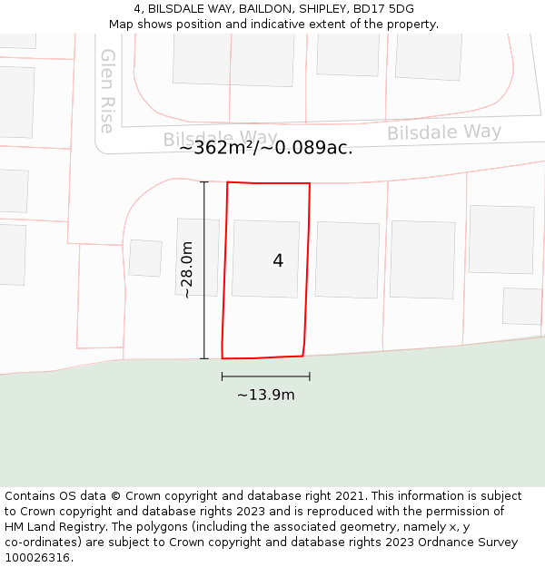 4, BILSDALE WAY, BAILDON, SHIPLEY, BD17 5DG: Plot and title map