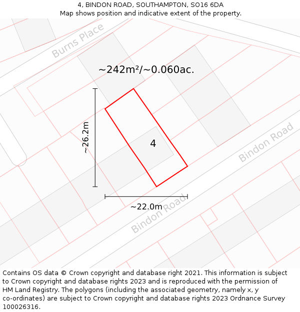 4, BINDON ROAD, SOUTHAMPTON, SO16 6DA: Plot and title map