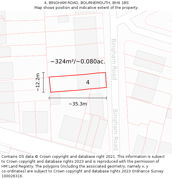 4, BINGHAM ROAD, BOURNEMOUTH, BH9 1BS: Plot and title map