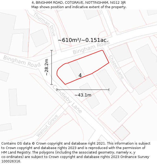 4, BINGHAM ROAD, COTGRAVE, NOTTINGHAM, NG12 3JR: Plot and title map