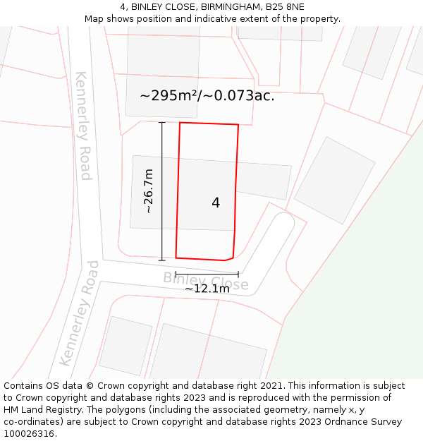 4, BINLEY CLOSE, BIRMINGHAM, B25 8NE: Plot and title map