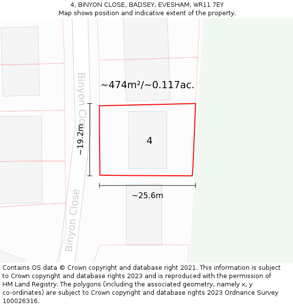 4, BINYON CLOSE, BADSEY, EVESHAM, WR11 7EY: Plot and title map