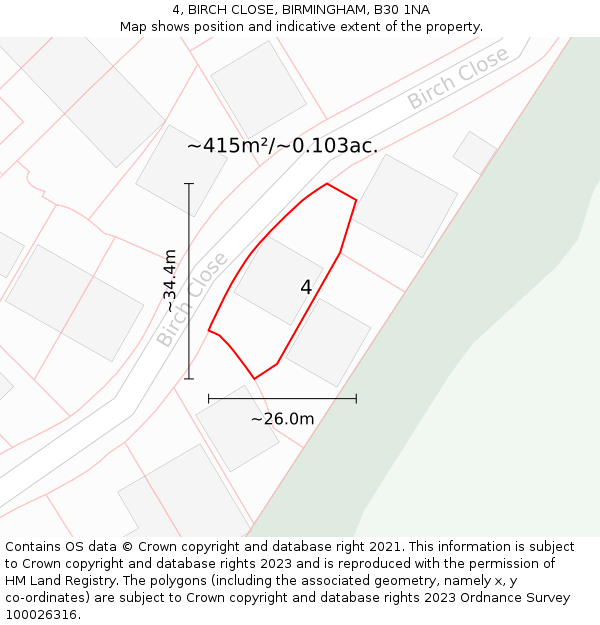 4, BIRCH CLOSE, BIRMINGHAM, B30 1NA: Plot and title map