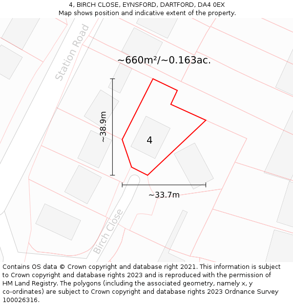 4, BIRCH CLOSE, EYNSFORD, DARTFORD, DA4 0EX: Plot and title map