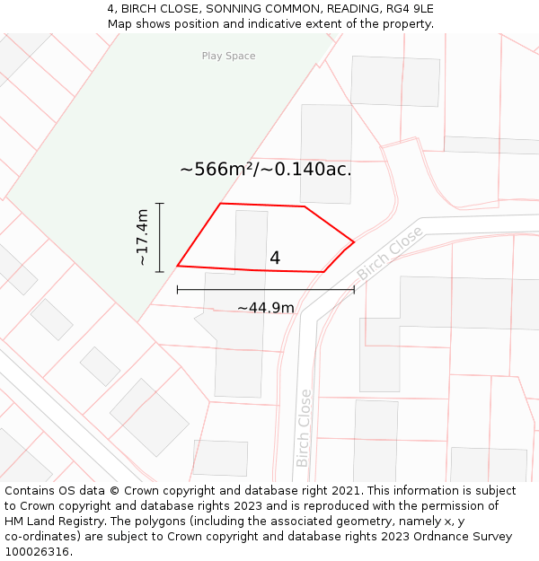 4, BIRCH CLOSE, SONNING COMMON, READING, RG4 9LE: Plot and title map