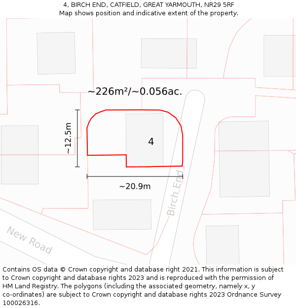 4, BIRCH END, CATFIELD, GREAT YARMOUTH, NR29 5RF: Plot and title map