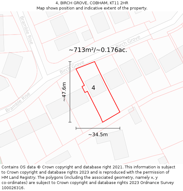 4, BIRCH GROVE, COBHAM, KT11 2HR: Plot and title map