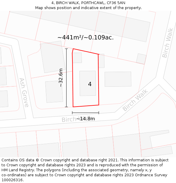 4, BIRCH WALK, PORTHCAWL, CF36 5AN: Plot and title map