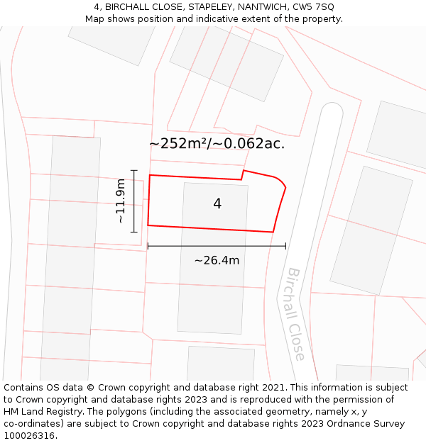 4, BIRCHALL CLOSE, STAPELEY, NANTWICH, CW5 7SQ: Plot and title map