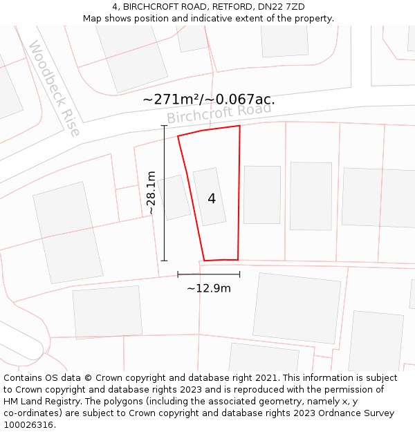 4, BIRCHCROFT ROAD, RETFORD, DN22 7ZD: Plot and title map
