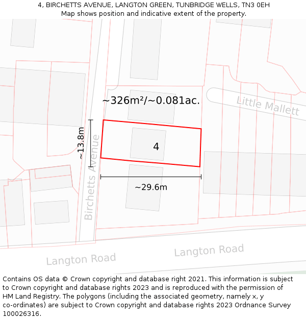 4, BIRCHETTS AVENUE, LANGTON GREEN, TUNBRIDGE WELLS, TN3 0EH: Plot and title map