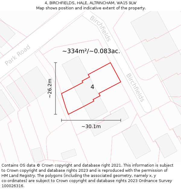 4, BIRCHFIELDS, HALE, ALTRINCHAM, WA15 9LW: Plot and title map