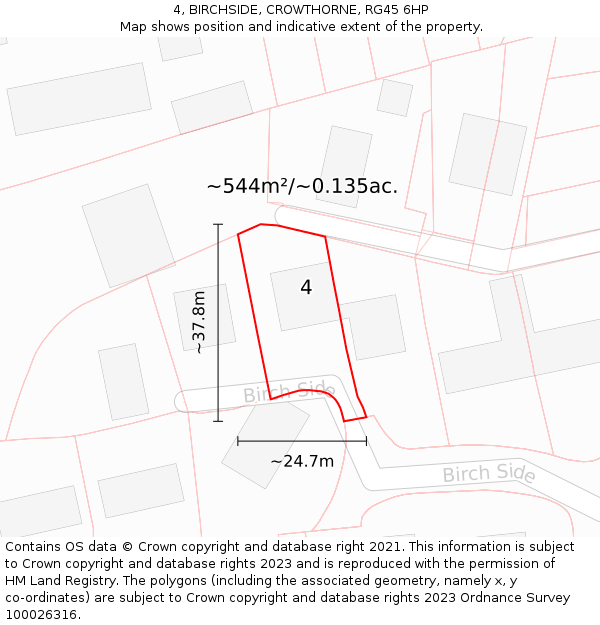 4, BIRCHSIDE, CROWTHORNE, RG45 6HP: Plot and title map
