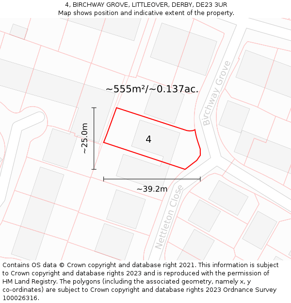4, BIRCHWAY GROVE, LITTLEOVER, DERBY, DE23 3UR: Plot and title map