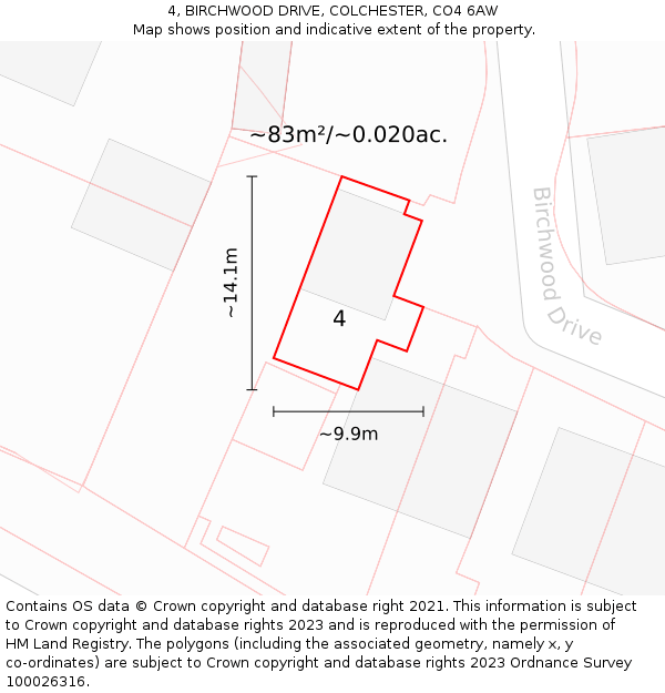 4, BIRCHWOOD DRIVE, COLCHESTER, CO4 6AW: Plot and title map