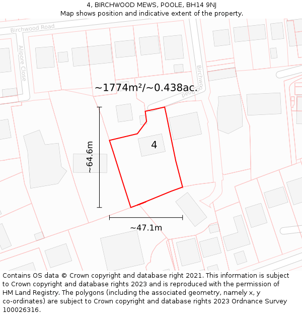 4, BIRCHWOOD MEWS, POOLE, BH14 9NJ: Plot and title map