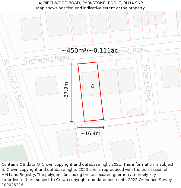 4, BIRCHWOOD ROAD, PARKSTONE, POOLE, BH14 9NP: Plot and title map