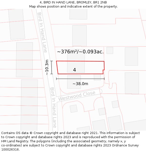 4, BIRD IN HAND LANE, BROMLEY, BR1 2NB: Plot and title map