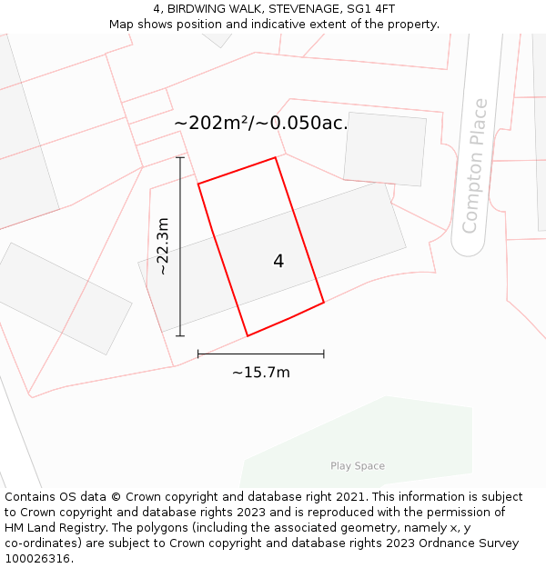 4, BIRDWING WALK, STEVENAGE, SG1 4FT: Plot and title map