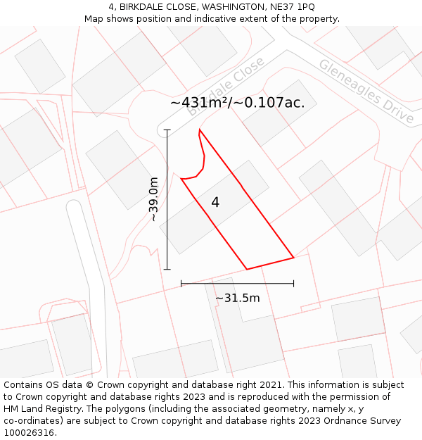4, BIRKDALE CLOSE, WASHINGTON, NE37 1PQ: Plot and title map