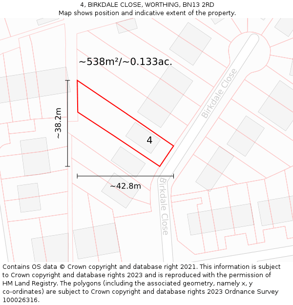 4, BIRKDALE CLOSE, WORTHING, BN13 2RD: Plot and title map