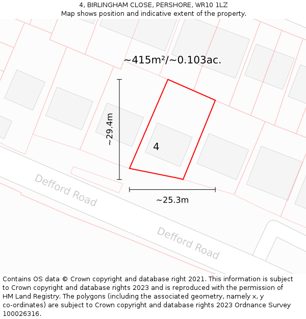 4, BIRLINGHAM CLOSE, PERSHORE, WR10 1LZ: Plot and title map