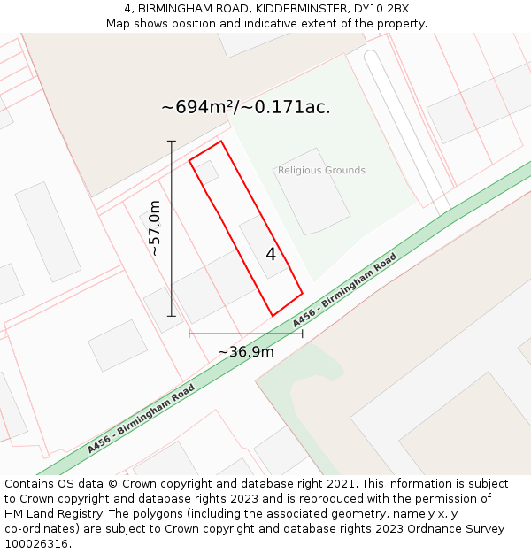 4, BIRMINGHAM ROAD, KIDDERMINSTER, DY10 2BX: Plot and title map