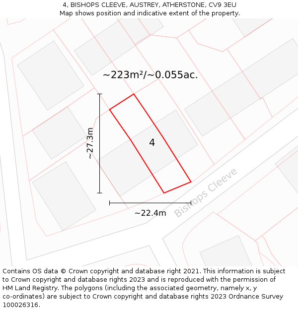 4, BISHOPS CLEEVE, AUSTREY, ATHERSTONE, CV9 3EU: Plot and title map