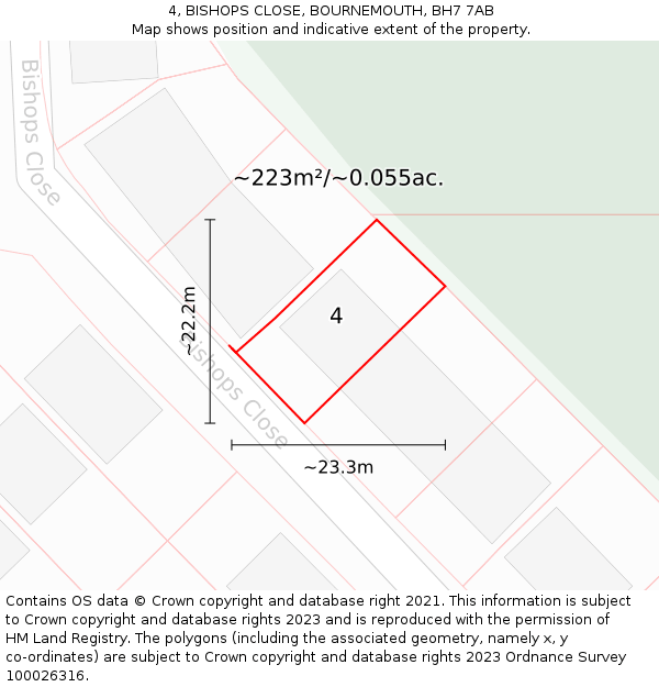 4, BISHOPS CLOSE, BOURNEMOUTH, BH7 7AB: Plot and title map