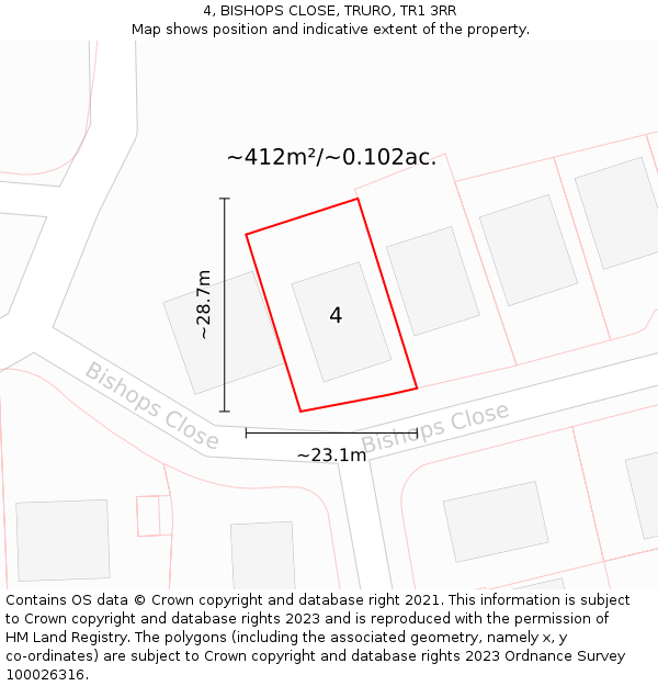 4, BISHOPS CLOSE, TRURO, TR1 3RR: Plot and title map