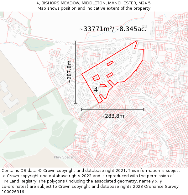4, BISHOPS MEADOW, MIDDLETON, MANCHESTER, M24 5JJ: Plot and title map