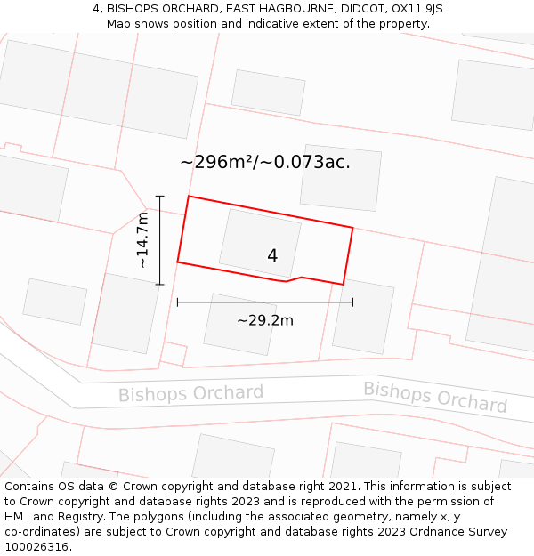 4, BISHOPS ORCHARD, EAST HAGBOURNE, DIDCOT, OX11 9JS: Plot and title map