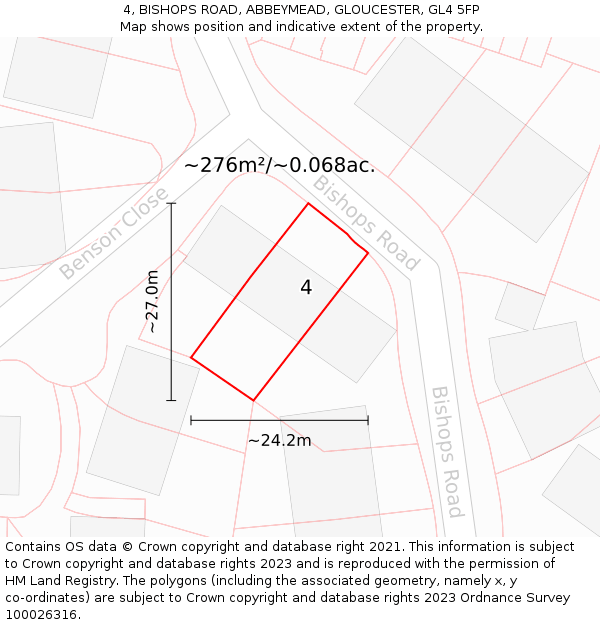 4, BISHOPS ROAD, ABBEYMEAD, GLOUCESTER, GL4 5FP: Plot and title map